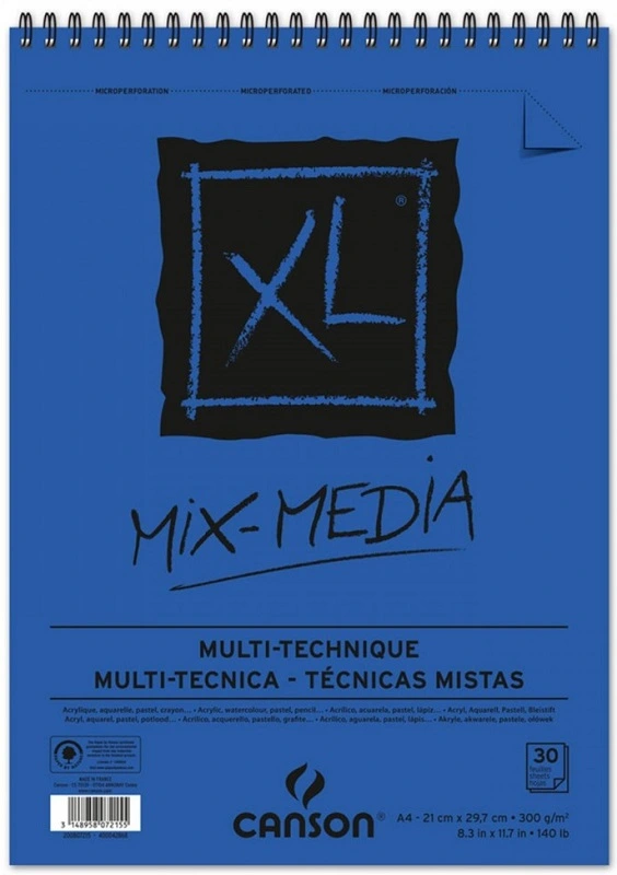 Blok CANSON XL MIX-MEDIA Multi-technique - špirálová väzba - A4 - 30 listov - 300 g/m2