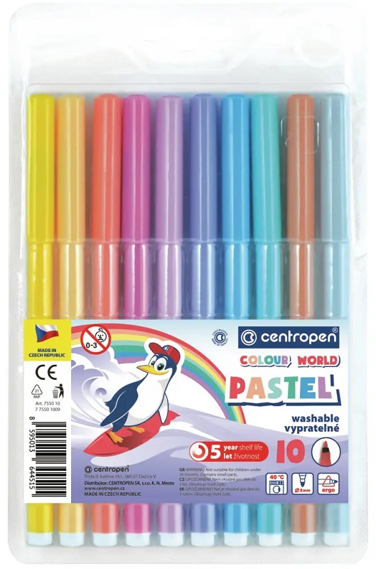 Fixky Centropen - Colour World PASTEL - farebná sada 10 ks - zmývateľné