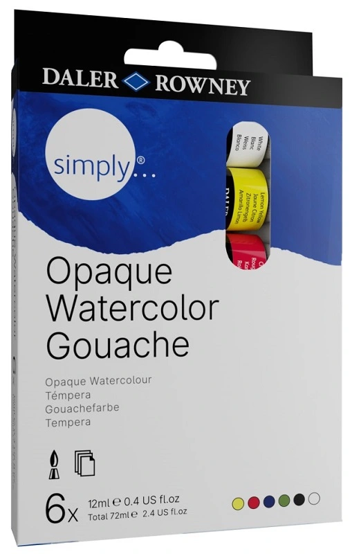 Gvašové farby Daler Rowney Simply - nepriehľadné - sada 6 x 12 ml