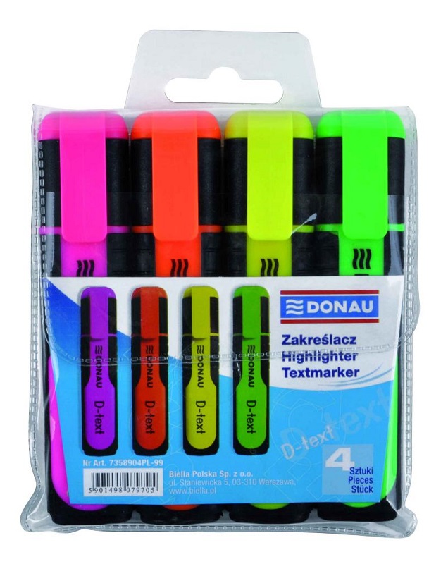 Zvýrazňovače DONAU D-text 4S - sada 4 ks