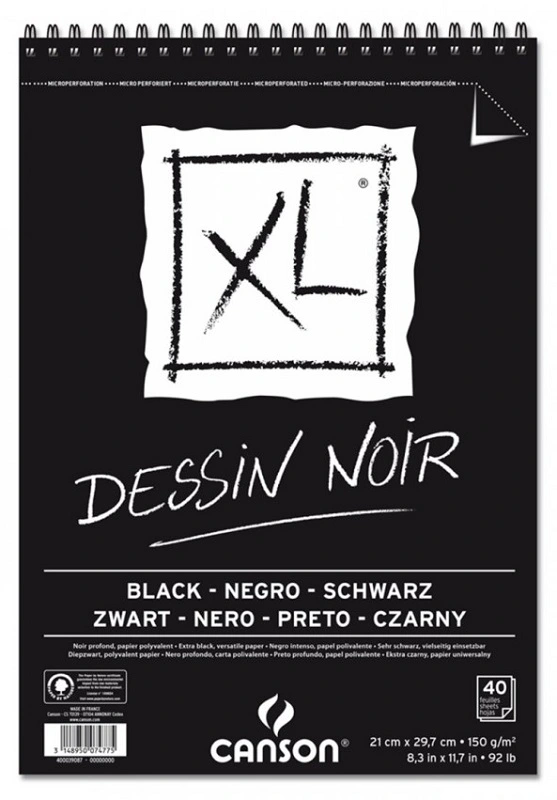 Skicár CANSON XL DESSIN NOIR - 150 g/m2 - A4 - 40 listov - čierny - hrebeňová väzba