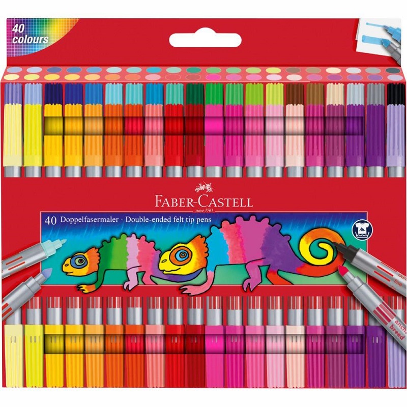 Popisovače FABER-CASTELL Fibre-Tip - obojstranné - 40 farieb