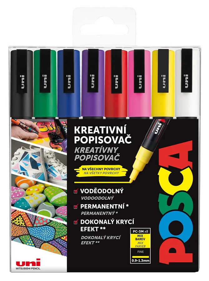 POSCA - sada popisovačov PC-3M - 0,9 - 1,3 mm - základné farby (sada 8 ks)