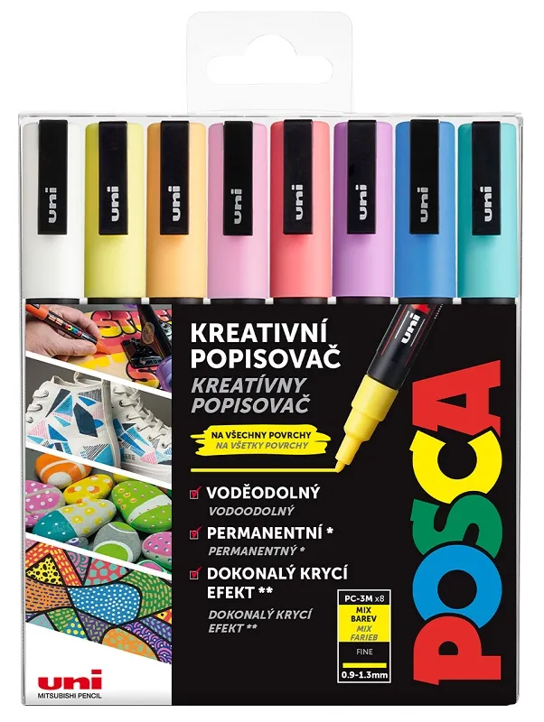 POSCA - sada popisovačov PC-3M - 0,9 - 1,3 mm - pastelové farby (sada 8 ks)
