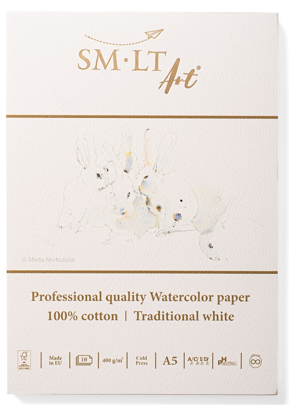 Akvarelový blok SM·LT Art - Professional Quality Watercolor paper - A5 - 400 g/m2 - 10 listov - 100 % bavlna