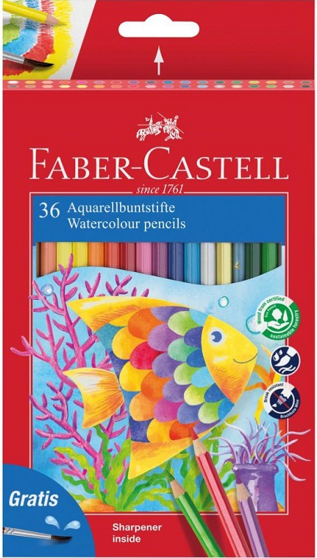 Akvarelové farbičky FABER-CASTELL - 36 farieb + štetec - v papierovej krabičke