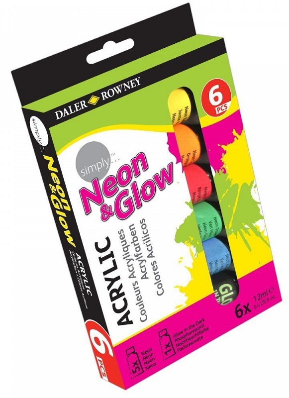 Akrylové neónové farby Daler Rowney Simply - sada 6 x 12 ml