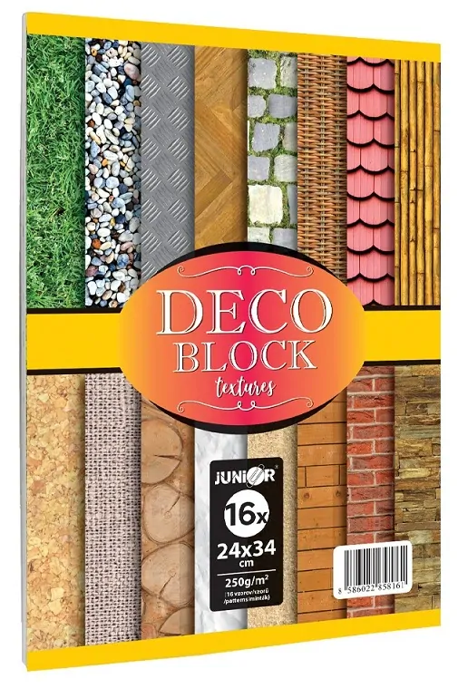 Farebný dekoračný papier - DECO BLOCK 16 listov/16 vzorov, 250g/m2