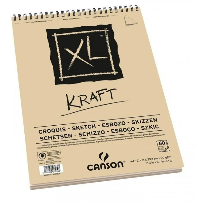Blok CANSON XL Kraft - špirálová väzba - A4 - 60 listov - 90 g/m2