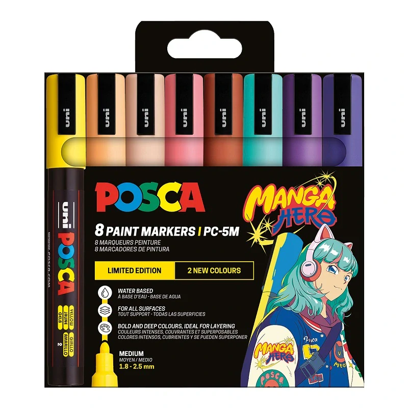 POSCA - sada popisovačov PC-5M - 1,8-2,5 mm - Manga Hero - limitovaná edícia (sada 8 ks)