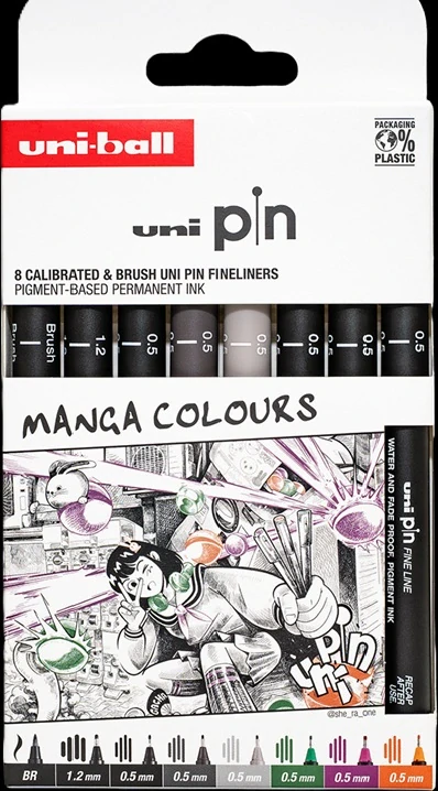 Uni Pin Manga , sada linerov 8 ks, mix farieb