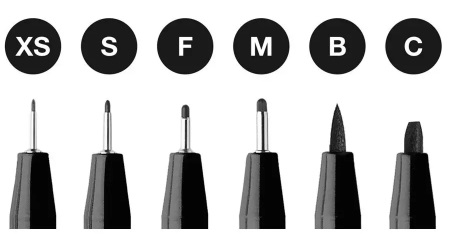 Umelecké popisovače Faber-Castell PITT (XS, S, F, M, B, C) - sada 6 ks - čierna