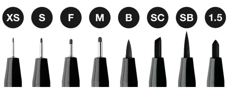 Umelecké popisovače Faber-Castell PITT (XS, S, F, M, B, SC, SB, 1,5) - sada 8 ks - čierna