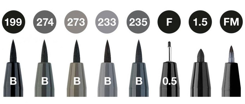 Umelecké popisovače Faber-Castell PITT Artist Pens - Black & Grey - sada - 8 ks - čierne a sivé