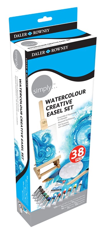 Akvarelové farby D&R Simply Watercolour Easel Set - sada 38 ks s príslušenstvom