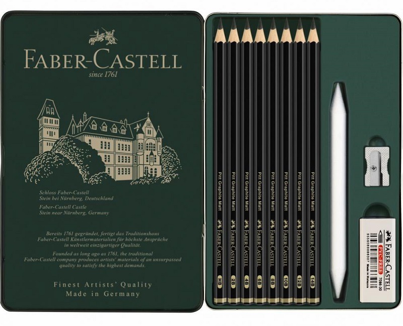 Grafitové ceruzky FABER-CASTELL Pitt Graphite Matt - sada 11 ks - matné - v plechovej krabičke