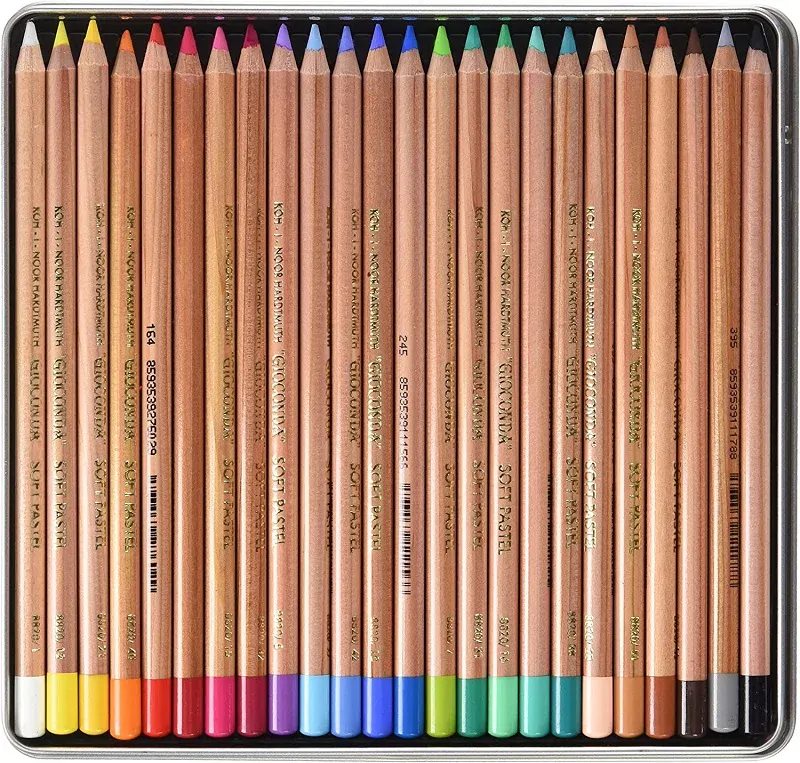 Umelecké suché (prašné) kriedy (pastely) KOH-I-NOOR GIOCONDA v ceruzkách - sada 24 farieb - v plechovej krabičke
