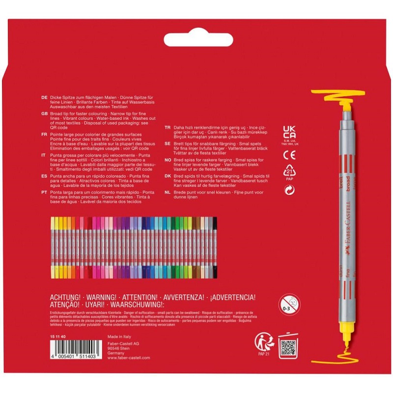 Popisovače FABER-CASTELL Fibre-Tip - obojstranné - 40 farieb