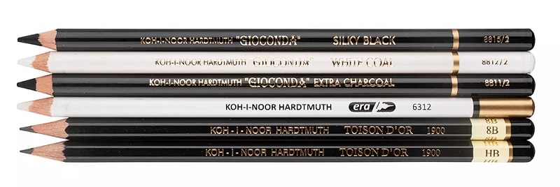 Umelecké ceruzky KOH-I-NOOR GIOCONDA - 1900 HB-8B - uhol čierny + biely - SILKY BLACK -Medium