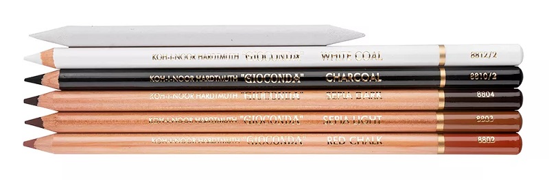 Umelecké ceruzky KOH-I-NOOR GIOCONDA - 3x sépia + umely uhol čierny a biely