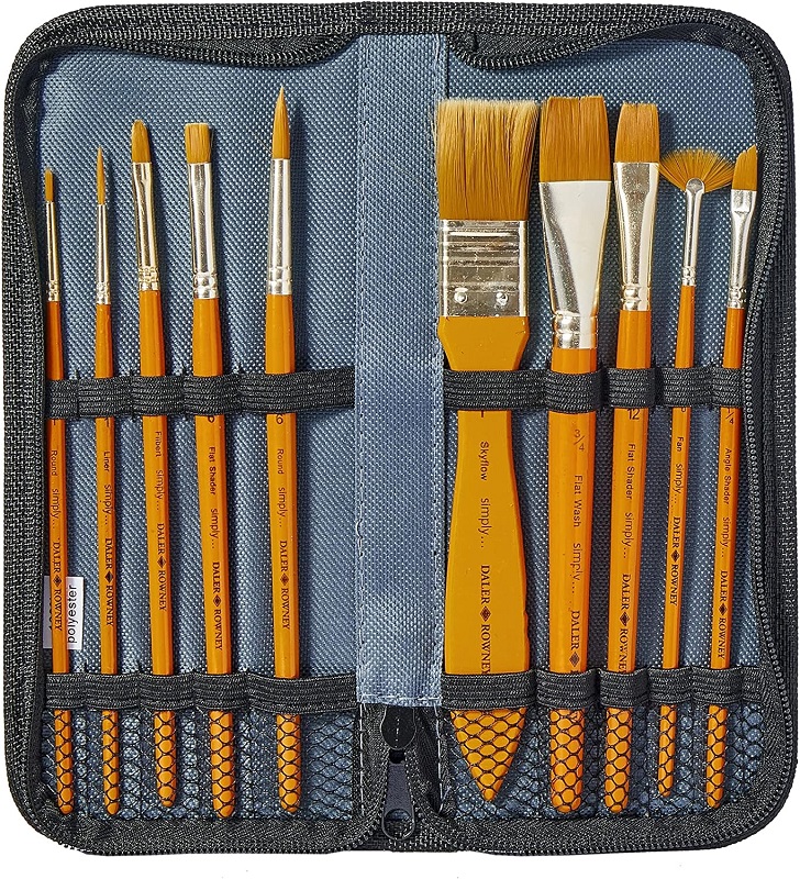 D&R Simply Gold Taklon - sada štetcov na akryl - 10 ks v peračníku - krátka rúčka