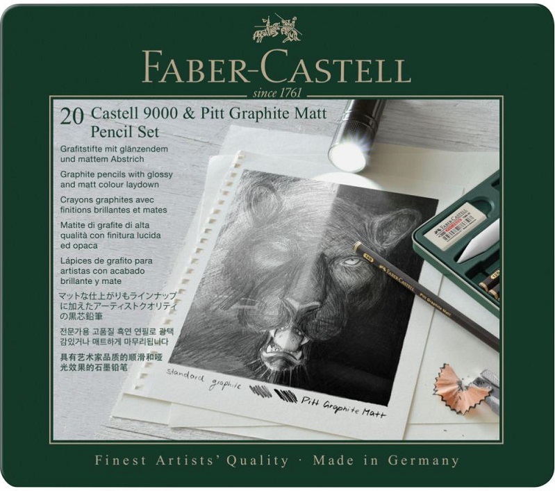 Grafitové ceruzky FABER-CASTELL Pitt Matt & Castell 9000 - sada 20 ks v plechu