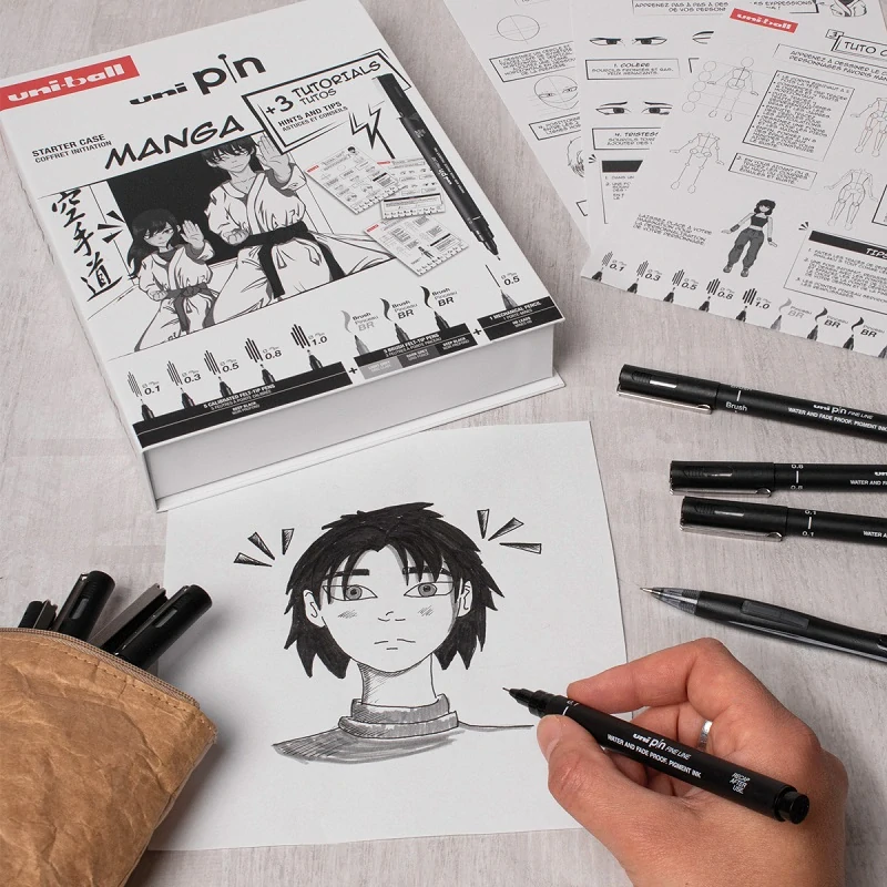 UNI PIN sada Manga - darčekový box, 8 linerov + SHALAKU mikroceruzka, mix farieb