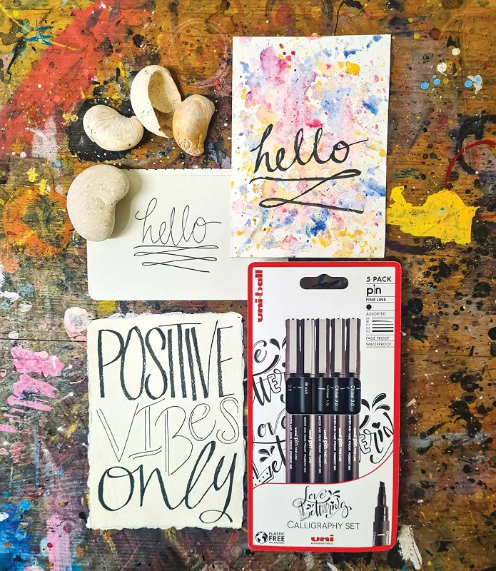Lineri UNI PIN Love Lettering - sada 5 ks - čierne