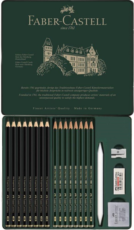 Grafitové ceruzky FABER-CASTELL Pitt Matt & Castell 9000 - sada 20 ks v plechu