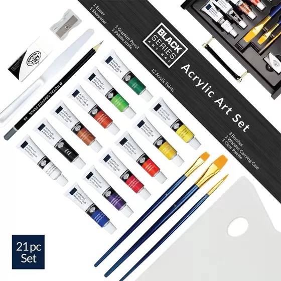 Akrylové farby Royal & Langnickel - Black Series Art Set - sada 21 ks príslušenstva vrátne palety