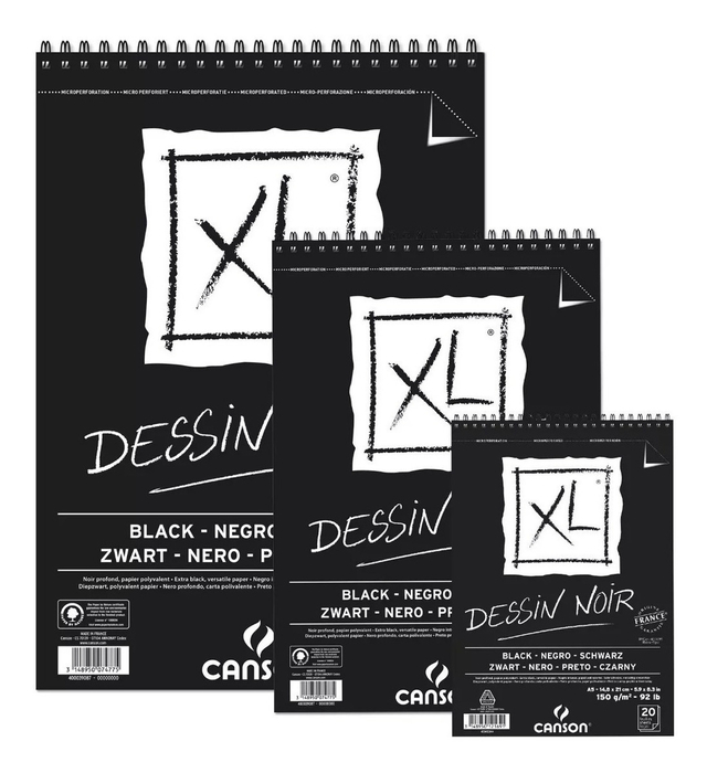 Skicár CANSON XL DESSIN NOIR - 150 g/m2 - A4 - 40 listov - čierny - hrebeňová väzba