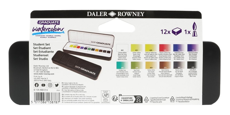 Akvarelová cestovná sada Daler Rowney Graduate - 12 farieb + štetec