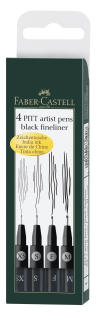 Umelecké popisovače Faber-Castell PITT (XS, S, F, M) - sada 4 ks - čierna 