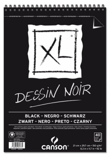 Skicár CANSON XL DESSIN NOIR - 150 g/m2 - A4 - 40 listov - čierny - hrebeňová väzba