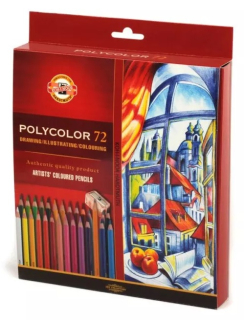 Umelecké farbičky KOH-I-NOOR POLYCOLOR 3837 - 72 ks + 3 ks 1500 + 2 ks strúhadlo - šesťhranné - v papierovej krabičke