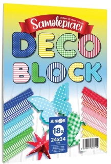 Farebný dekoračný papier - DECO BLOCK - samolepiaci 6 farieb - 3 vzory (18 ks)