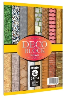 Farebný dekoračný papier - DECO BLOCK 16 listov/16 vzorov,  250g/m2