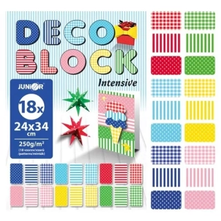 Farebný dekoračný papier - DECO BLOCK 18 farieb/18 vzorov, 250g/m2