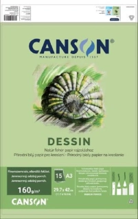 Skicovací blok CANSON DESSIN A3 - 160g/m2 - 15 listov - 29,7x42 cm -  lepená väzba