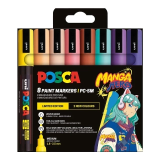 POSCA - sada popisovačov PC-5M - 1,8-2,5 mm - Manga Hero - limitovaná edícia (sada 8 ks)