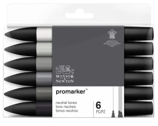Markery Winsor&Newton - Promarker neutral - 6 ks sada - obojstranné