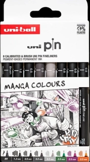 Uni Pin Manga , sada linerov 8 ks, mix farieb